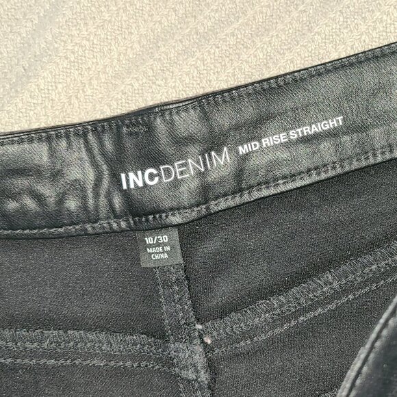 I.N.C. DENIM FAUX LEATHER  MID RISE STRAIGHT LEG BLACK PANTS SIZE 10/30 - Picture 6 of 16